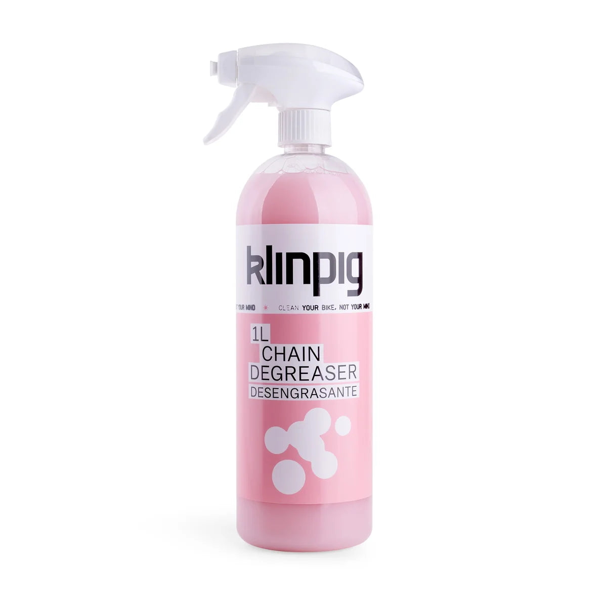 Envase Klinpig Rosa con tapon blanco de chain degreaser, desengrasante para bici