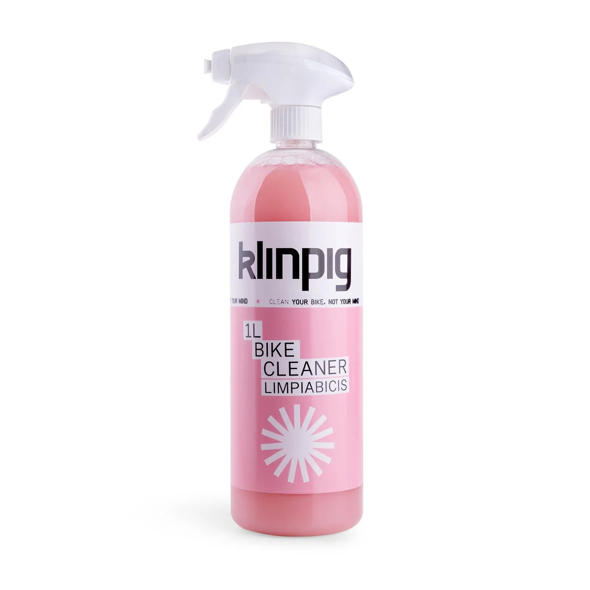 Envase Klinpig rosa Limpiabicis 1l, bike cleaner tapon blanco