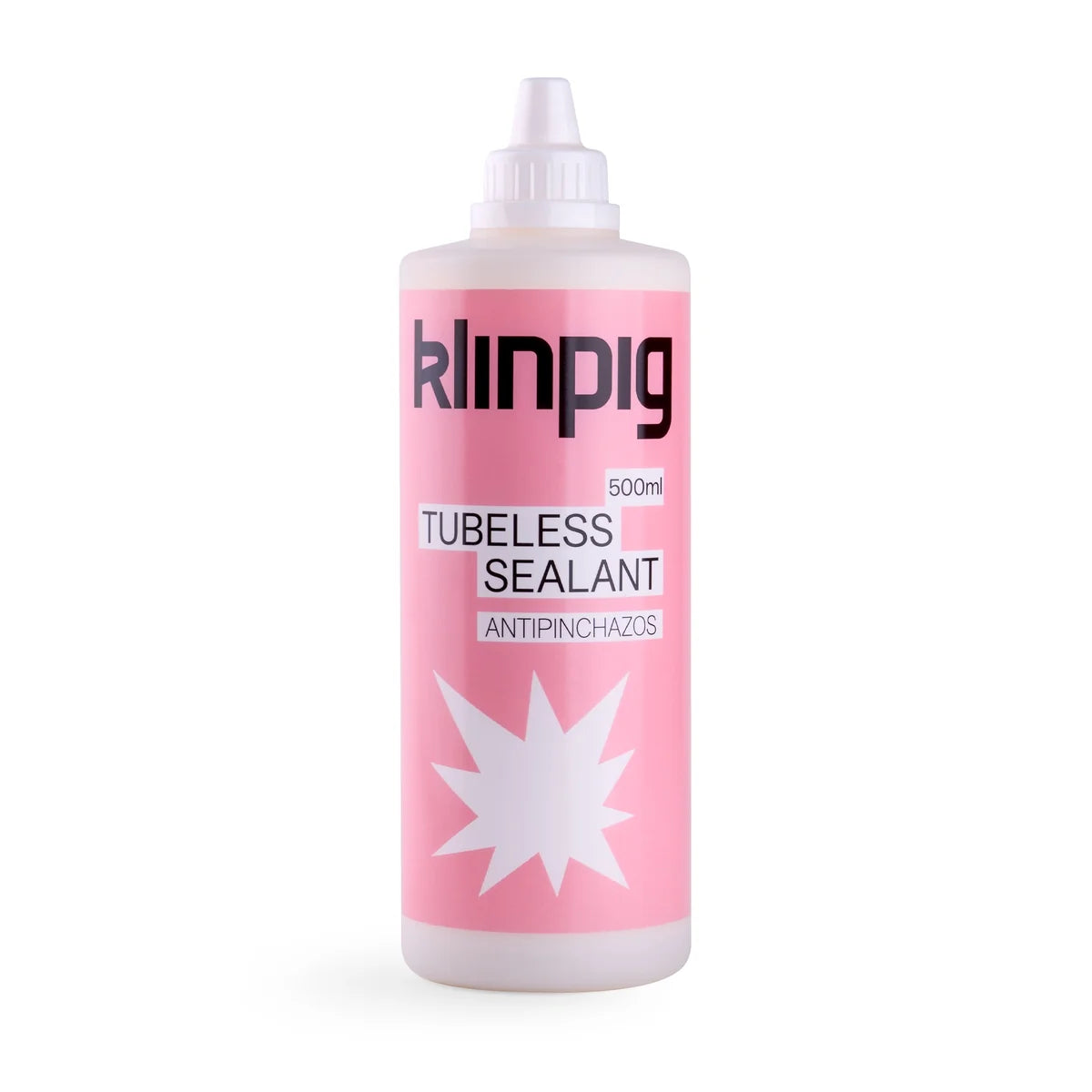 Envase liquido antpinchazos tubeless sealant rosa y blanco klinpig