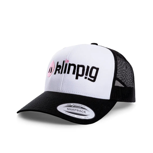 gorra negra y blanco con logo klinpig 