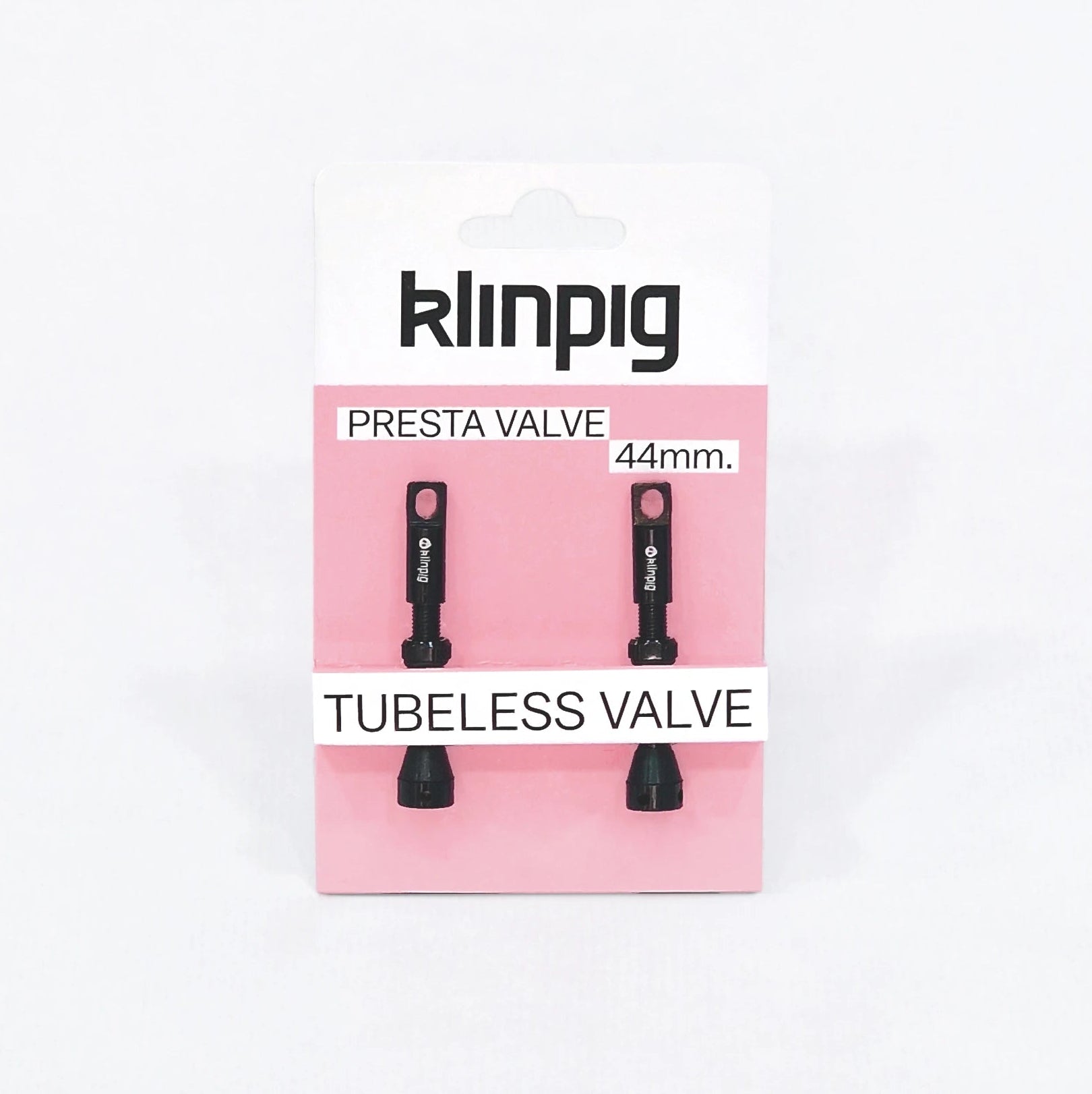 Pack de válvulas presta Klinpig de 44 mm para ruedas tubeless caja rosa fondo blanco