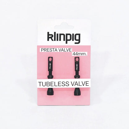 Pack de válvulas presta Klinpig de 44 mm para ruedas tubeless caja rosa fondo blanco